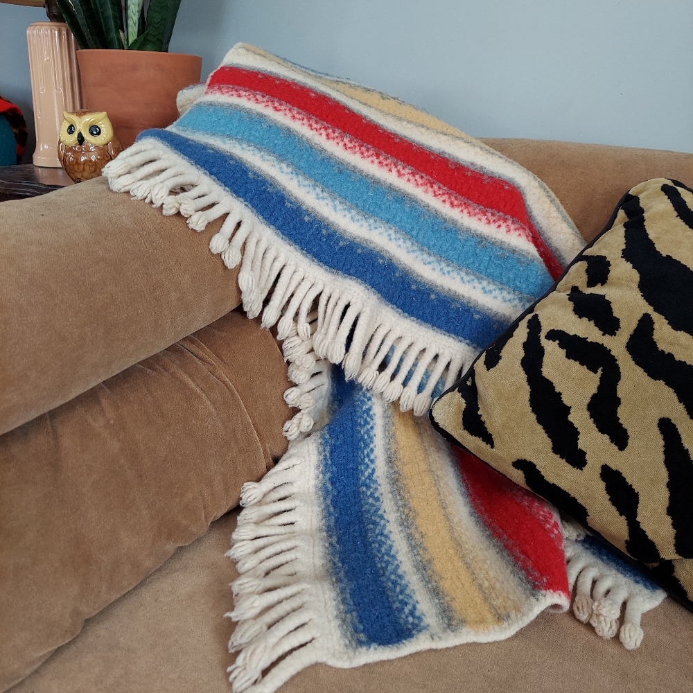 Striped Wool Vintage Throw Trapper Camp Stadium Blanket